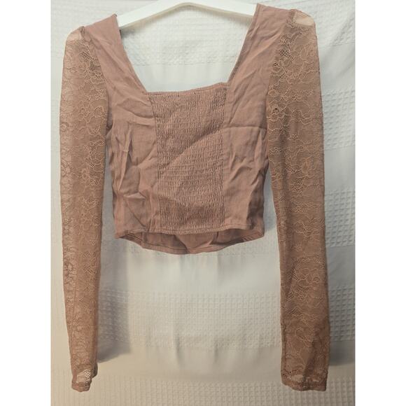 Wild Fable Cropped Sheer Top Womens Size XXS Brown Long Sleeve 6254 - Picture 6 of 9